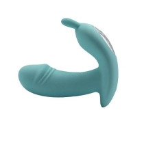 Velvet Pulse Egg - turkusowy wibrator typu wearable z ramieniem do stymulacji i ergonomicznym kształtem