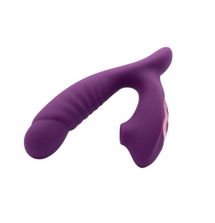 Wibrator z funkcją ssania i podwójną stymulacją punktu G i łechtaczki – widok z boku