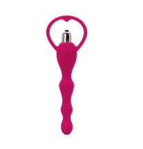 Różowy silikonowy wibrator analny Beads z uchwytem w kształcie serca i metalową końcówką
