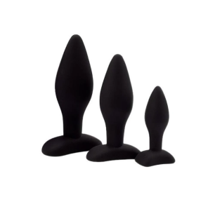 Zestaw 3 silikonowych korków analnych w kolorze czarnym – różne rozmiary
