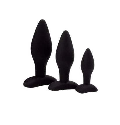 Zestaw 3 silikonowych korków analnych w kolorze czarnym – różne rozmiary