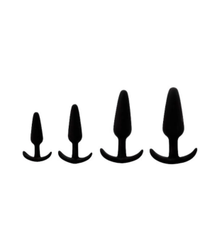 Zestaw 4 silikonowych korków analnych w różnych rozmiarach – czarne plugi analne