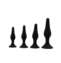 Zestaw silikonowych korków analnych czarnych, 4 rozmiary, plug analny