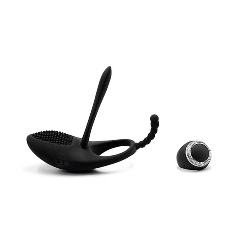 Coco Noir Pro – silikonowy wibrator z pilotem, stymulatorem i pierścieniem erekcyjnym