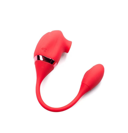 Czerwony, silikonowy masażer intymny z elastycznym ramieniem i końcówką do stymulacji.