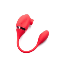 Czerwony, silikonowy masażer intymny z elastycznym ramieniem i końcówką do stymulacji.