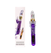 Fioletowy wibrator motylek z opakowaniem produktu