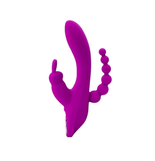 Fioletowy wibrator króliczek z podwójną stymulacją i wypustkami