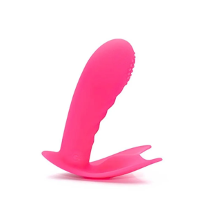 Różowy wibrator silikonowy z ergonomiczną podstawą – widok boczny