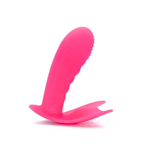 Różowy wibrator silikonowy z ergonomiczną podstawą – widok boczny